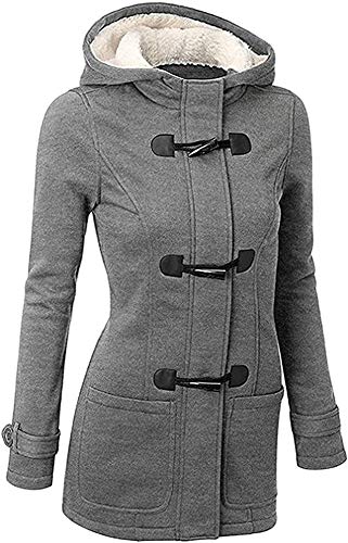 Angel ZYJ Abrigos con Horn Botones Mujer Invierno Elegantes Slim Chaqueta con Capucha Lana Capa Jacket Sudadera Pullover Outwear Parka (Gris Claro, 4XL)