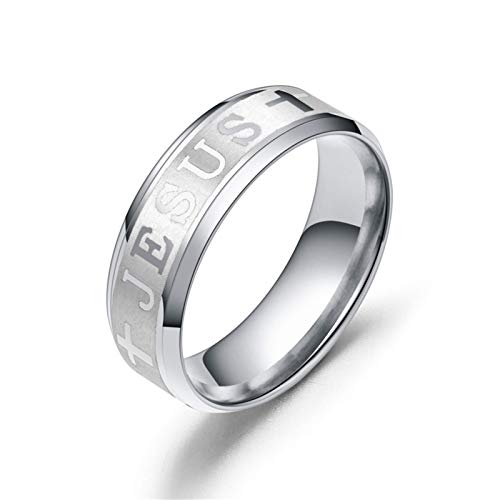 Anillo de Acero Inoxidable con Letras cristianas de Jesús de 8 mm (Negro/Dorado/Plateado/Azul) para Hombres y Mujeres Adolescentes, Santo Santo Cristiano, oración, Bautismo