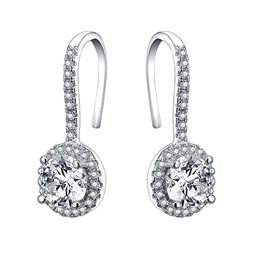 AoedeJ Lágrima Cubic Zirconia Stud Pendientes Plata de ley 925 Nupcial Boda Pendientes colgantes (circulo)