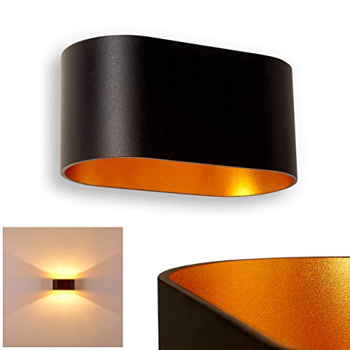 Aplique Dapp de metal en negro/oro, aplique moderno con efecto de luz, 1 x G9, máx. 40 W, aplique interior con efecto Up & Down, adecuado para bombillas LED.