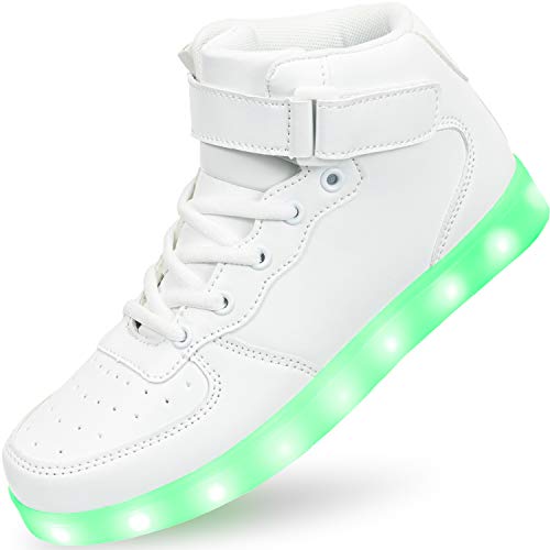 APTESOL Niños Juventud LED Light up Trainers Niños Niñas High Top Cool Intermitente Zapatos Unisex Zapatillas [Blanco, EU25]