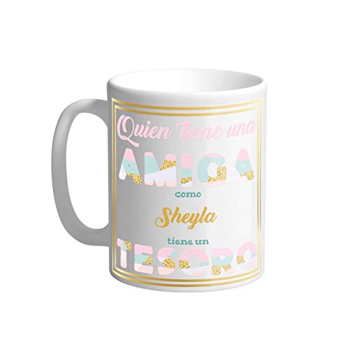 AR Regalos Taza Quien Tiene una Amiga. Personalizada con Nombre