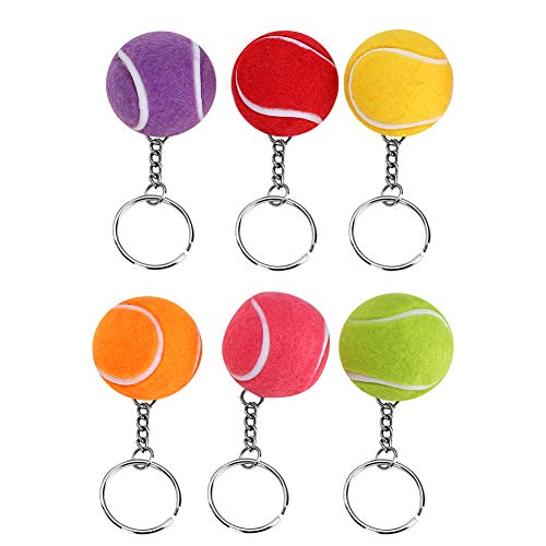 Atyhao Llaveros de Pelota de Tenis, 6 Colores 4cm Llaveros de Pelota de Tenis Bolsa Colgantes para Amantes del Deporte Favores de Fiesta para niños Suministros