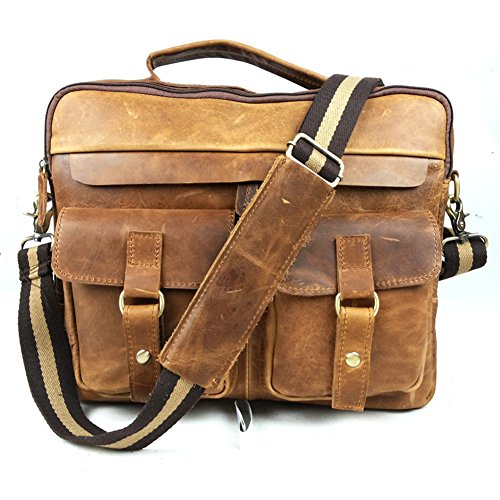 BAIGIO Hombre Mujer Unisex Bolsa de Cuero Mensajero de Mano Maletín Estilo Vintaje Bolsa Bandolera Bolsa Escolar Práctico Bolsa, Amarillo Claro