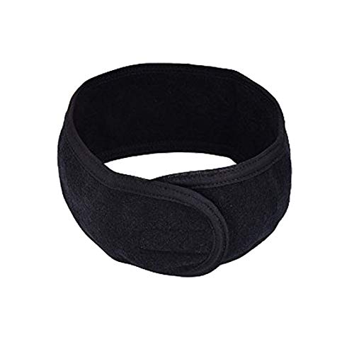 Banda para el cabello de maquillaje, diadema de spa de tela de felpa ajustable, uso para deportes, yoga, ducha, lavado de cara, negro