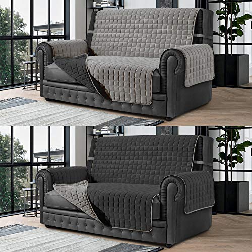 Banzaii Cubre Sofá – Funda Sofá Acolchada Reversible – 3 Plazas Gris Claro y Gris Oscuro para Asiento de 170 a 195 cm