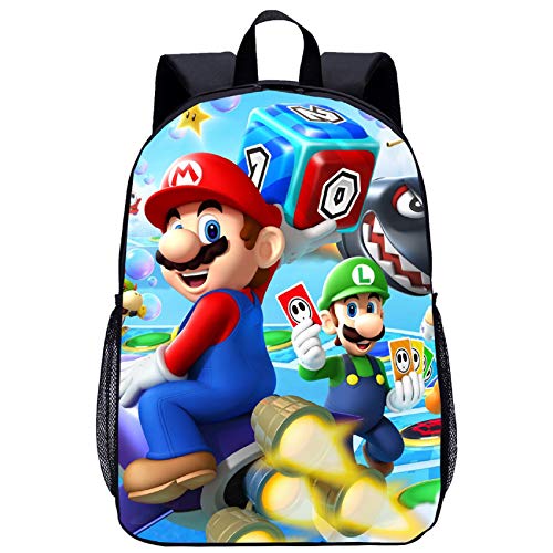 BATEKERYAS Mochila para Niños, Diseño De Dibujos Animados Impresos En 3D De Super Mario Bros, Bolsillos con Cremallera De Doble Hombro, Gran Capacidad, Compartimentos Incorporados