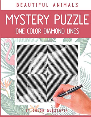 Beautiful Animals Mystery Puzzle One Color Diamond Lines: One Color Adult Coloring Book For Relaxation and Stress Relief (Fun One Color Mystery Image Puzzles)