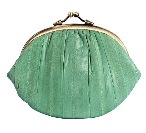 Becksöndergaard Cartera de piel para mujer Granny piel de anguila verde (Spring Green): cartera retro + muchos compartimentos para monedas + cierre de clip - 540