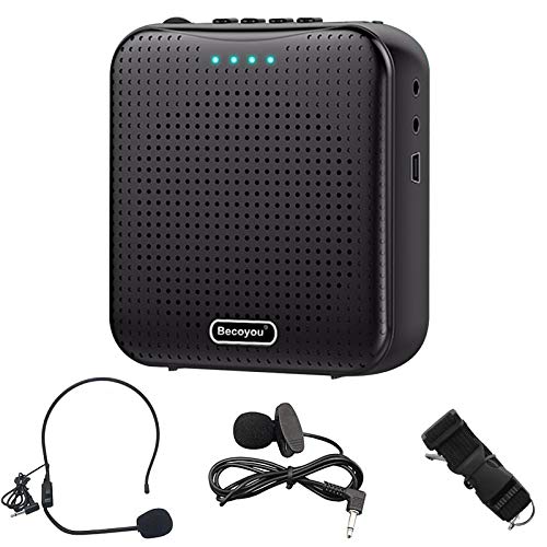 Becoyou Amplificador de voz, 2200 mAh Amplificador de voz Portatil Recargable con Micrófono Altavoz Portatil altavoz con microfono microfono la voz para Profesores Promotores Ventas y más