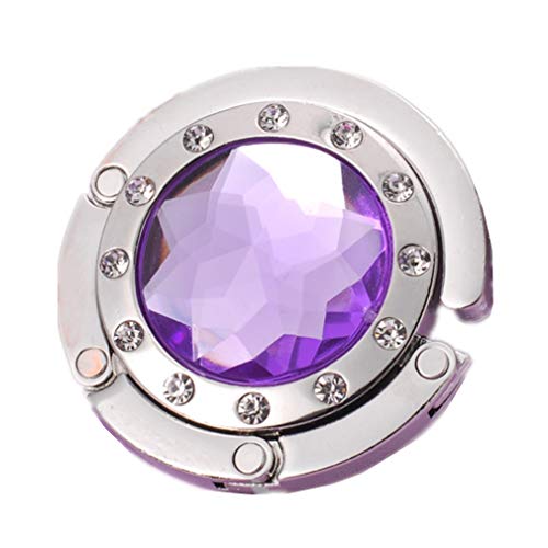 BelongsU Plegable Rhinestone Gancho para Monedero Portátil Diamante Artificial Colgador de Bolso Cristal Mujer Soporte de Almacenamiento de Bolsa Gancho de Escritorio, Morado Claro