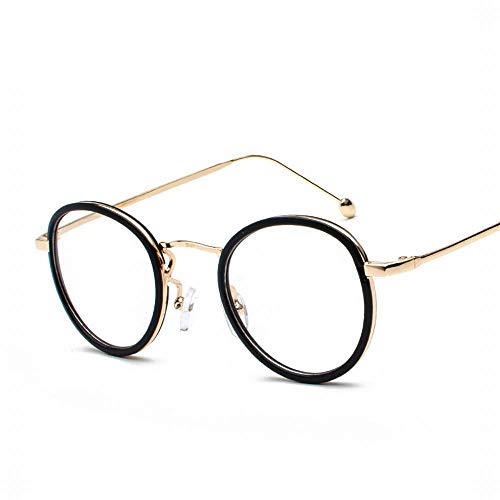 BERYLSHOP Gafas Redondas Retro con Montura de Lentes Transparentes, Ancho de Lente 47 mm Óptica Delgada for Hombre y Mujer (Color : Gold/Black Frame)