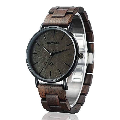 BEWELL Reloj de Pareja de Madera Hecho a Mano Moda Minimalista Ultrafino Reloj de Cuarzo Analógico para Hombres Mujeres W163A