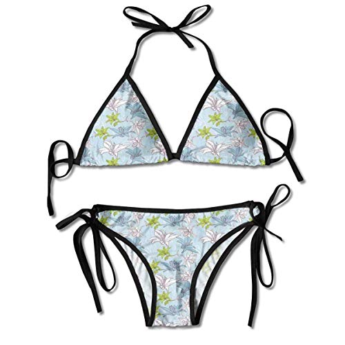 Bikini Trajes de baño Ramo de Lirios Ilustración floreciente con inspiraciones Vintage Conjuntos de Bikini Traje de baño de Playa Traje de baño