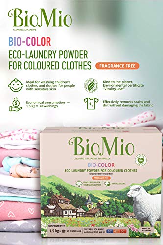 Biomio Detergente en Polvo para Ropa Color con Extracto de Algodón, Sin Fragancia, 1100 Gr