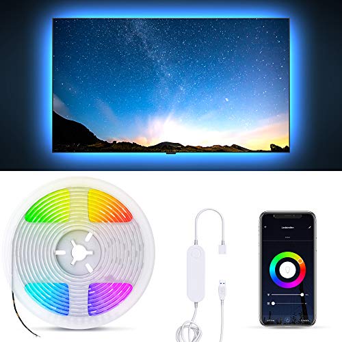 B.K.Licht I 2 Meter Smart LED Stripe I 5V USB WiFi LED Band I App controlable I Voice Control Alexa y Google Assistant I Silicone Coated I iOS & Android compatible I Autoadhesivo I Negro