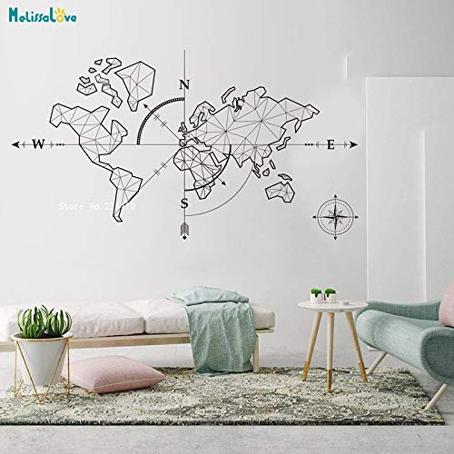 BLOUR Gran Mapa del Mundo Brújula Tierra Etiqueta de la Pared Oficina Aula Viajes Exploración Global Aventura Calcomanías Vinilo Arte Decoración YT2189