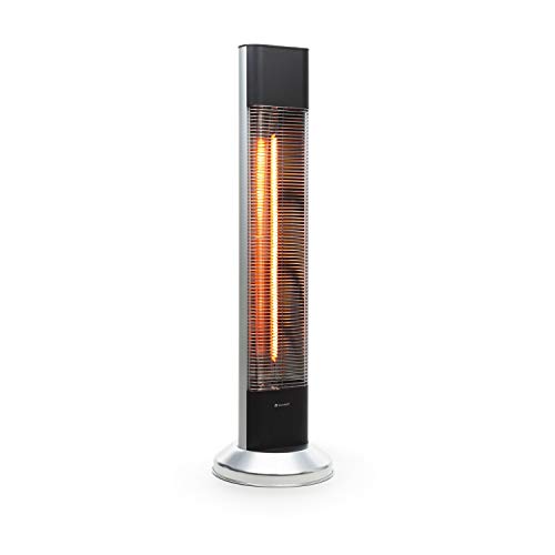 Blumfeldt Heat Guru Silver Compact Edition - Calefactor de torre, 2000 W, IR ComfortHeat, Cubierta de aleación aluminio, Protección IP34, Sistema anti-vuelco, Vertical, Uso exteriores, Gris metalizado