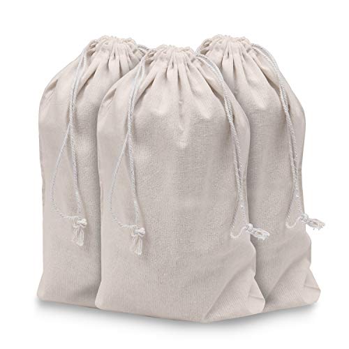 Bolsa de Muselina (Pack de 10) - 40cm x 30cm, Bolsa Ecologica Biodegradable, reutilizable - Bolsas Tela Algodón Orgánico - Bolsa con Cordel - para el Hogar y el Almacenamiento de Verduras