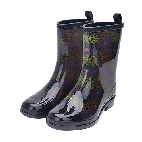 Botas De Lluvia De Medio Tubo: Botas De Lluvia Impermeables para El Agua para Mujer, Antideslizantes, Resistente al Desgaste (36 EU, Negro)