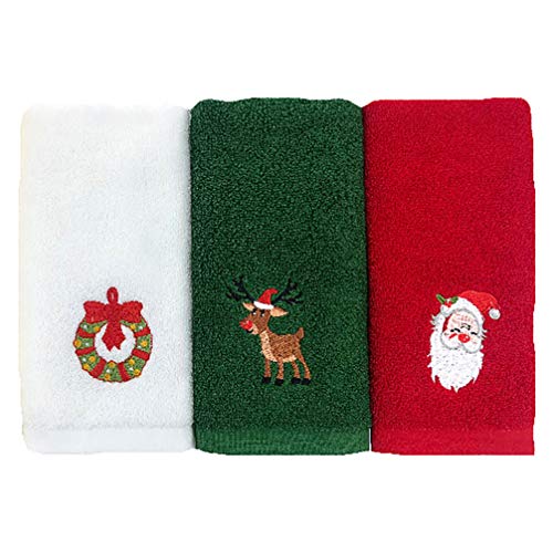 Cabilock 3Pcs Toalla de Mano de Navidad Toallas de Plato Decorativas Toalla de Baño Bordada Toalla de Cara Toallas de Té Regalo de Fiesta para Baño Cocina (Rojo Verde Blanco)