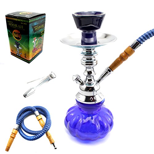 CACHIMBA PIPA DE AGUA SHISHA 1 MANGUERA BOCA CRISTAL 26 CM COLORES (AZUL)