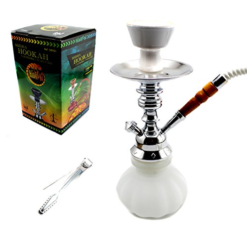 CACHIMBA PIPA DE AGUA SHISHA 1 MANGUERA BOCA CRISTAL 26 CM COLORES (BLANCO)