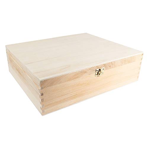 Caja de vino de madera, con tapa, 3 compartimentos interiores, 35 x 30 x 10 cm, con cierre de metal dorado, ideal para manualidades y pintar, caja de madera