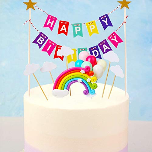 Cake Toppers Topper Pastel Cumpleaños Decoración Torta Niños Fiesta Toppers Tartas include Globos Rainbow Star Nubes Decoraciones Pastel Ideal para Happy Birthday Niños Party Baby Shower