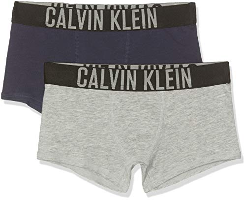 Calvin Klein 2 Pack Trunks Bóxer, Gris (1 Grey Heather/1 Blue Shadow 025), 14-16 Jahre (Pack de 2) para Niños