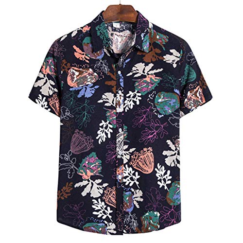 Camisas de Manga Corta para Hombre Camisas de Manga Corta con Estampado de Moda de Gran tamaño Fino de Verano Camisas de Manga Corta Sueltas Ocasionales de Bloqueo de Color XXL