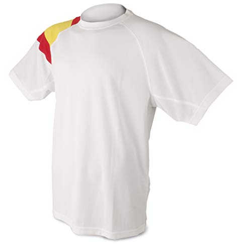 Camiseta Bandera D&F-Camiseta Blanca con los Colores de España (XLL) Pecho: 57.5 CM;Largo: 76 CM, Largo DE Manga: 42 CM; Ancho DE Manga: 25.5 CM; Cuello: Ancho 16 CM