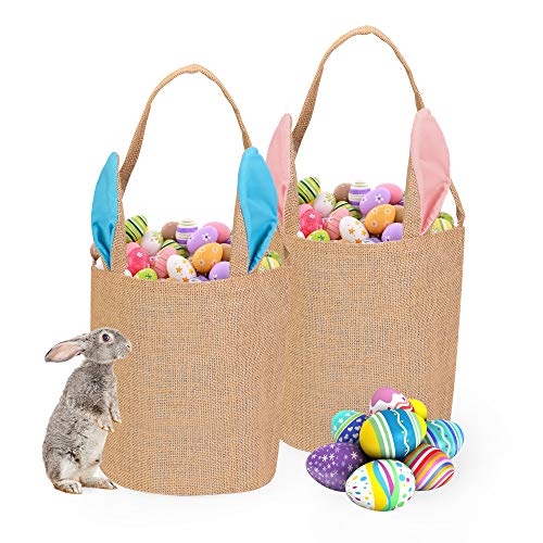 Canastas de Pascua, Bolsas de Asas de Pascua, Paquete de 2 Lindas canastas de Conejito de Pascua, búsqueda de Huevos de Pascua para niñas, Regalos, Tarjetas de Dulces, Fiesta de Pascua