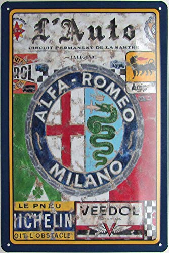 Cartel de chapa 20 x 30 cm arqueado Alfa Romeo Milano, coche, taller, garaje, estilo Vintage, decoración, regalo