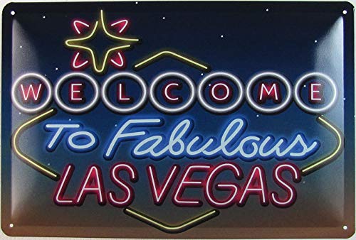 Cartel de chapa de 20 x 30 cm, curvo, «Welcome to Fabulous Las Vegas», neón, decoración, regalo