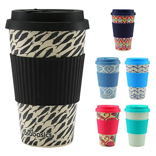 CasaBasics Taza de Café para llevar en Bambú | Reutilizable, Biodegradable, Reciclable, Ecológica, Vegana | 450 ml / 15 oz | Adecuada para lavavajillas - Color: Fisch