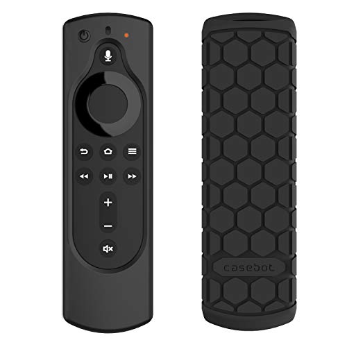 CASEBOT Funda de Silicona para Mando Alexa Voice (3.ª Gen) para Fire TV Stick 4K/ Fire TV- Honey Comb Series [Antideslizante] Cubierta Antichoque, Negro