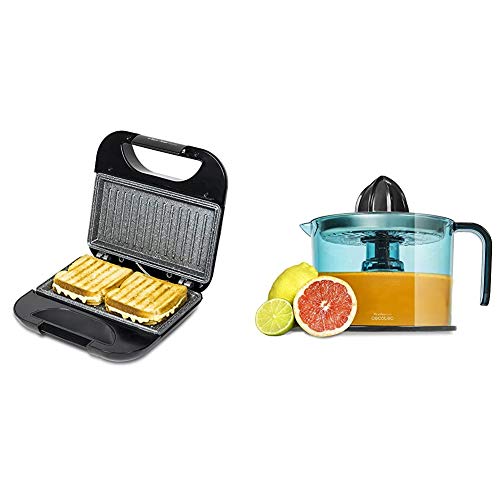 Cecotec Rock'nToast Sandwich Squared - Sandwichera con Revestimiento Antiadherente + Zitrus Easy Inox - Exprimidor Eléctrico, Filtro de Acero Inoxidable, Tambor de 1 Litro, BPA Free