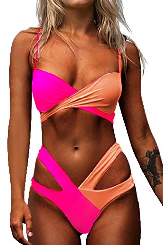 CheChury Mujer Bikini Traje de baño Push-up Dos Piezas Sexy Conjunto de Bikini Brasileño Cruz Acolchado Tops y Braguitas Bikini Bañador Verano