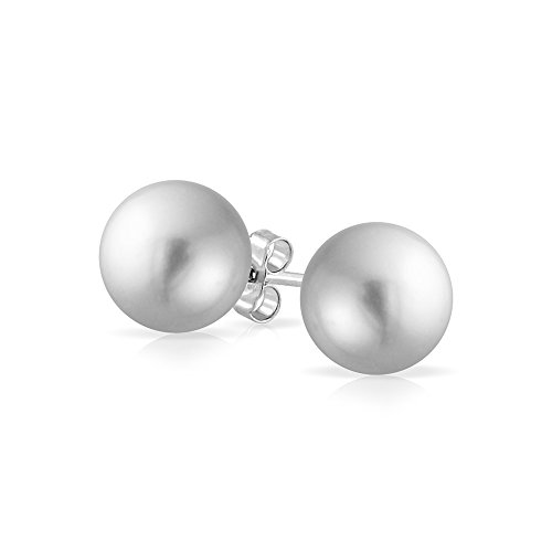 Clásico simple elegante pálido gris simulado perla bola pendientes para las mujeres 925 plata de ley 10mm