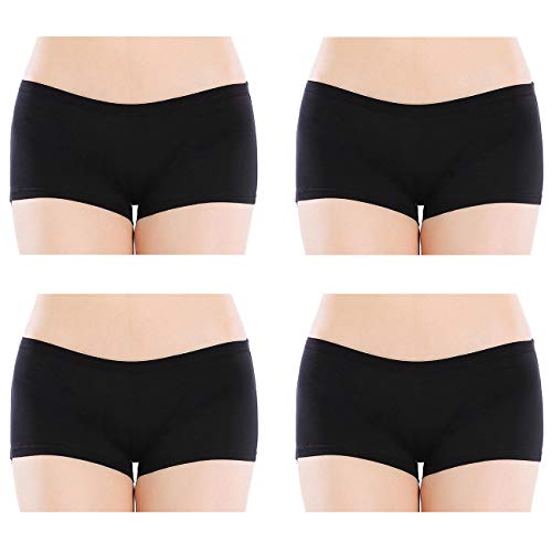 Closecret Lencería para Mujer Paquete de 6 Comfort Soft Boyshorts Bragas de Algodón Elástico (L(Cintura:76-81cm), 4 Negro)