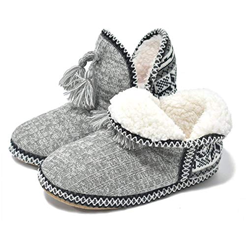 COFACE acogedora cabaña para Mujer con pompón Calientes gestrickte Zapatillas Maletero TPR Plantillas innengefüllt Zapato en 5 Colores