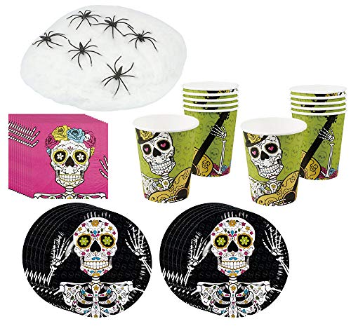 com-four® 43 piezas Juego de vajilla y decoración Skull Party para Halloween, cumpleaños y fiesta temática (043 pieza - set de Halloween)