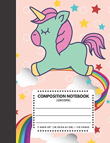 Composition Notebook Unicorn: Pink Pastel Color Cover 7.44"x9.69" 110 Pages Extra Wide Ruled Paper , Elementary School Supplies Student & Teacher: 2 (Unicorn Composition Books)