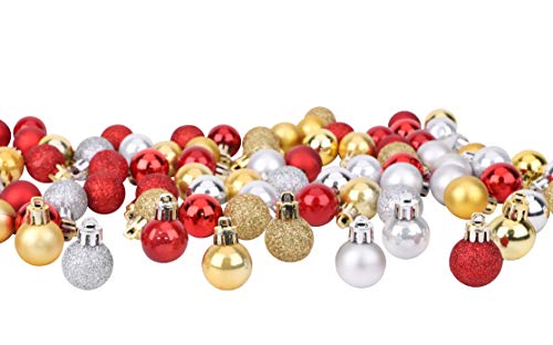 Conjunto de 96 bolas pequeñas para árbol de Navidad (32 rojas, 32 plateadas y 32 doradas, 2,5 cm)