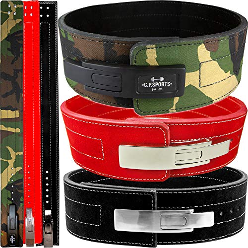 C.P.Sports Profi-Powerlifting-Belt Weightlifting Bodybuilding con Fibbia ad ardiglione Rosso e Nero, Military-Power-Buckle, L = 89-111cm