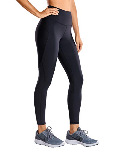 CRZ YOGA Mujer Compression Leggings Cintura Alta Deportivos Running Fitness Pantalon con Bolsillo-63cm Negro R424 36