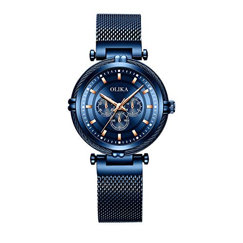 CXJC Tres colores de plata, azul y oro están disponibles for relojes deportivos de moda for mujer, relojes de moda de mujer redonda de 32 mm, 3ATM impermeable (Color : Azul)