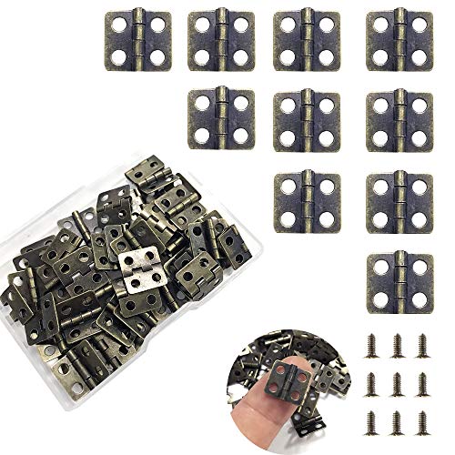 Daimay 50 Piezas Mini bisagras de cobre Bisagras de latón retro con 200 piezas de uñas de repuesto para caja de madera caja de cofre de joyas Accesorios de bricolaje para gabinetes - Bronce 13 x 12 mm