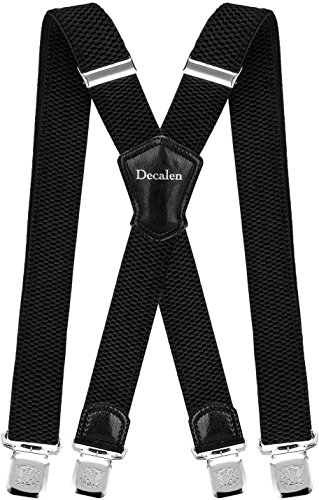 Decalen Tirantes para caballero con clips extra fuerte amplio 40 mm Adjustable Elastics X forma (Negro 2)